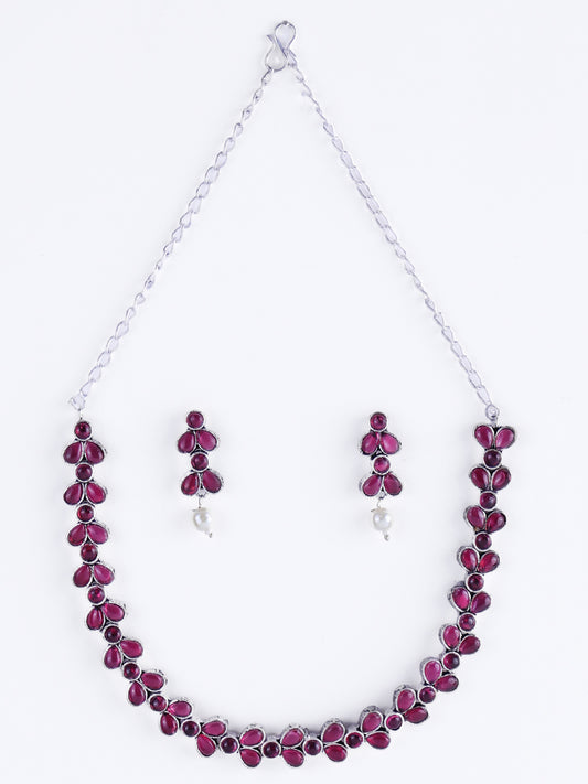 Oxidized Silver-Plated Stone-Studded Jewellery Set