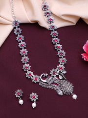 Oxidized Silver-Plated Stone-Studded Jewellery Set