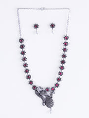 Oxidized Silver-Plated Stone-Studded Jewellery Set