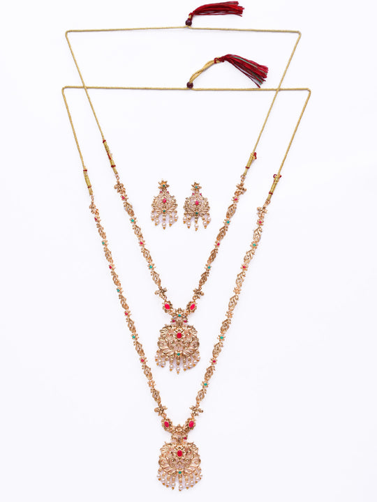 Gold-Plated Stone-Studded & Beaded Jewellery Set