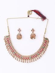 Gold Plated Stones Studded & Beaded Jewellery Set