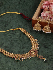 Gold-Plated Peacock Shaped Stone-Studded & Beaded Jewellery Set