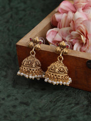 Gold-Plated Peacock Shaped Stone-Studded & Beaded Jewellery Set