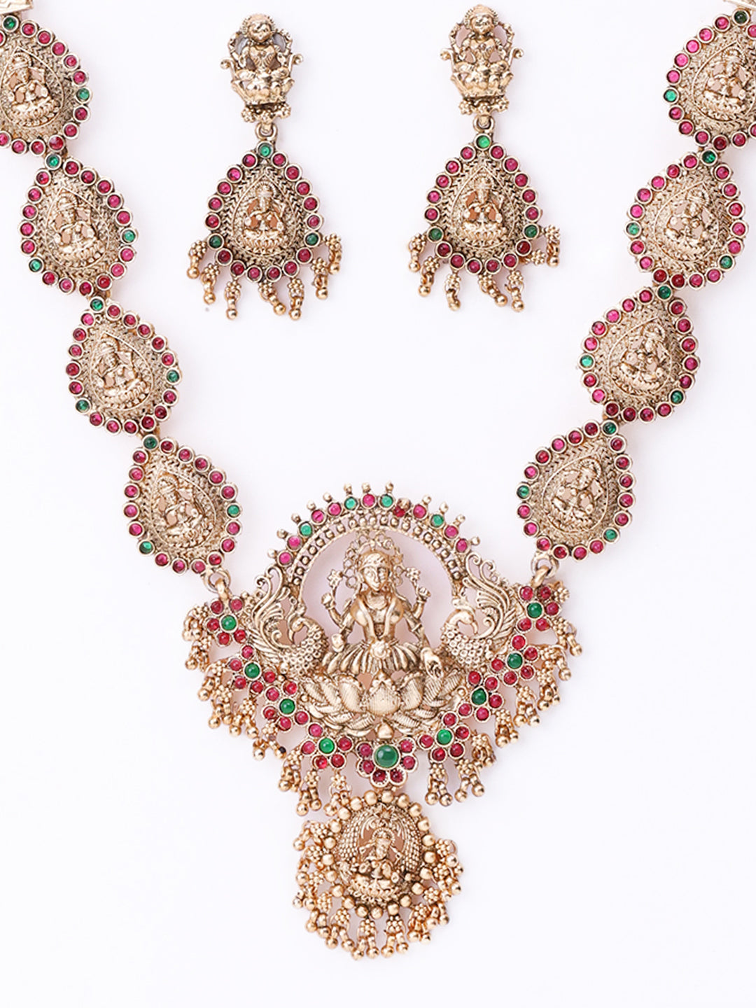 Gold Plated Stones Studded & Beaded Jewellery Set