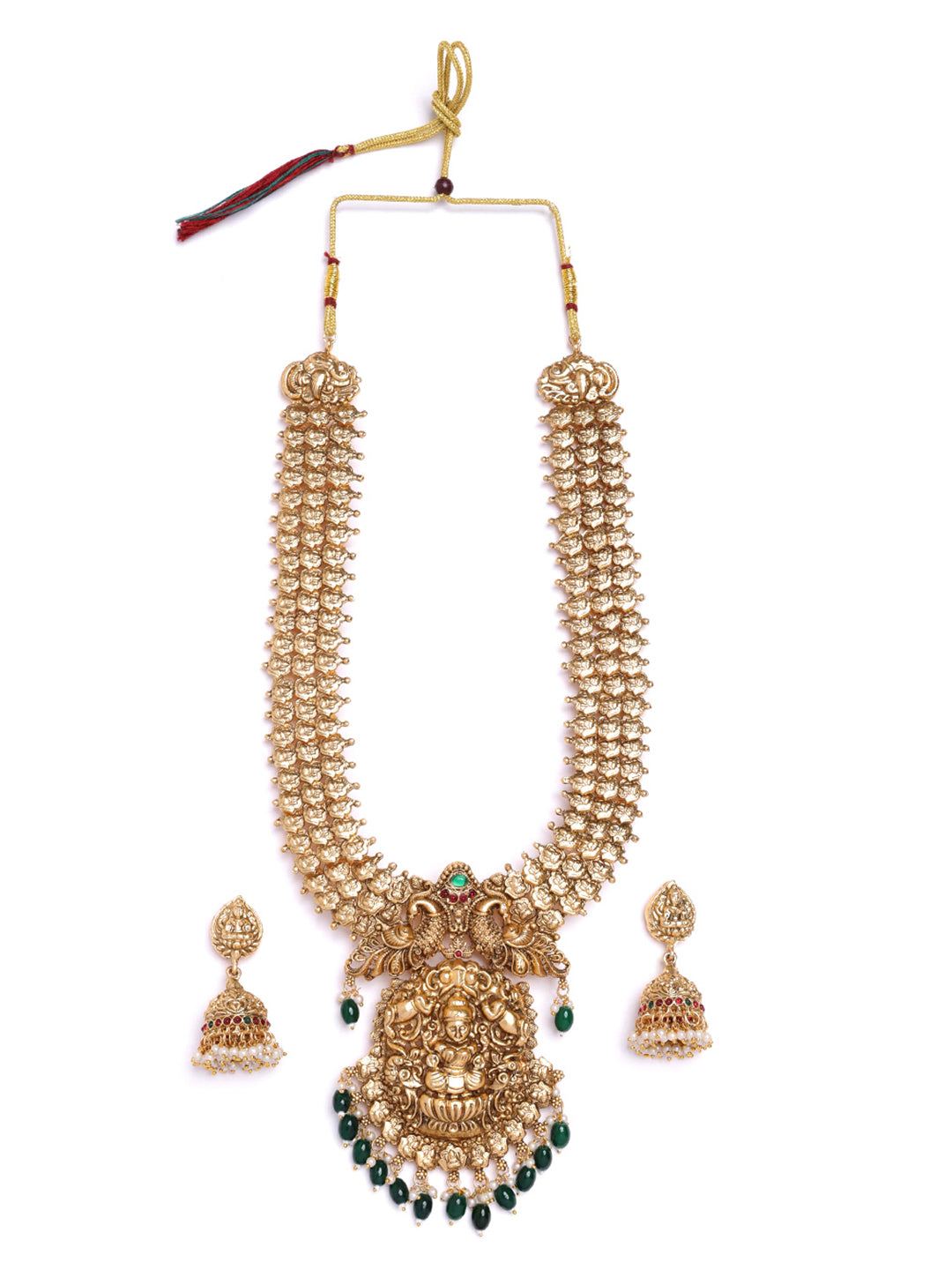 Gold-Plated Stone Studded & Beaded Jewellery Set