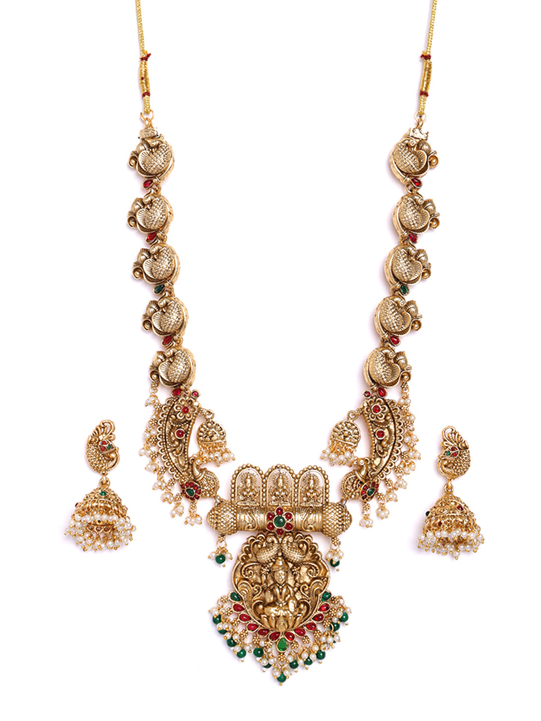 Gold-Plated Stone-Studded & Beaded Jewellery Set
