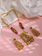 Gold-Plated Kundan-Studded & Beaded Jewellery Set