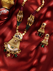 Gold-Plated Stone-Studded & Beaded Jewellery Set