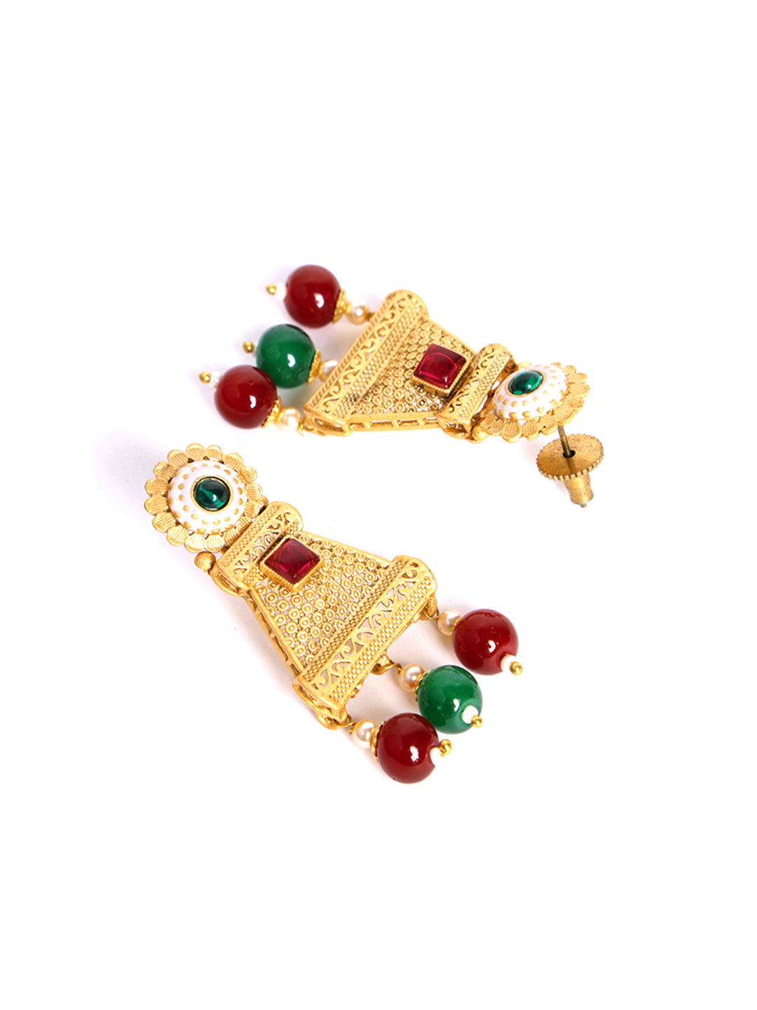 Gold-Plated Stone-Studded & Beaded Jewellery Set