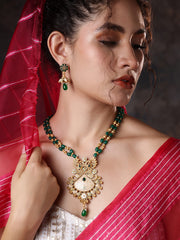 Gold-Plated Stone Studded & Beaded Jewellery Set