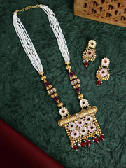 Gold-Plated Stone-Studded And Beaded Jewellery Set