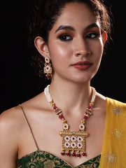 Gold-Plated Stone-Studded And Beaded Jewellery Set