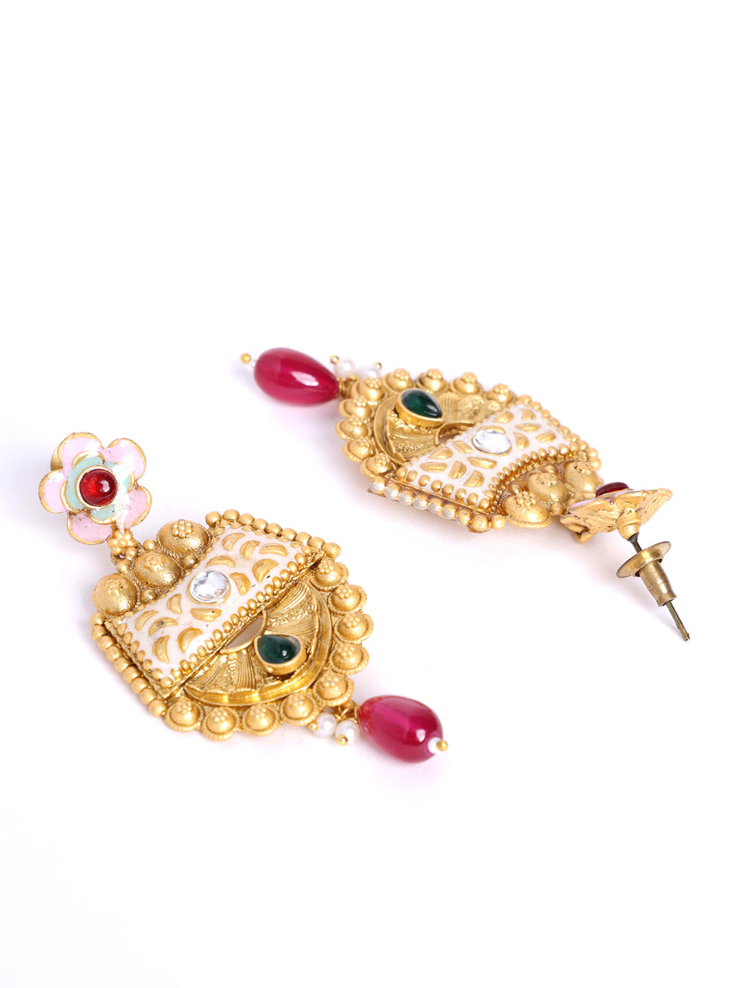 Gold Plated Stones Studded & Beaded Jewellery Set