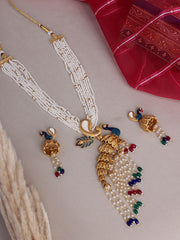 Gold Plated Stones Studded & Beaded Jewellery Set