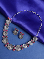 Silver-Plated Oxidized Stone Studded Jewellery Set