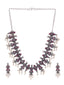 Silver- Plated CZ Stone Studded & Beaded Necklace & Earrings