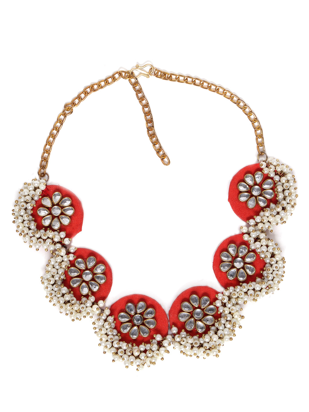 Gold-Plated Kundan Studded & Beaded Necklace & Earrings With Maang Tika