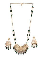 Gold-Plated Kundan Studded & Beaded Necklace and Earrings