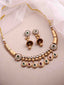 Gold Plated Stone Studded & Beaded Necklace and Earrings