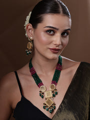 Gold-Plated AD Stone Studded & Beaded Jewellery Set