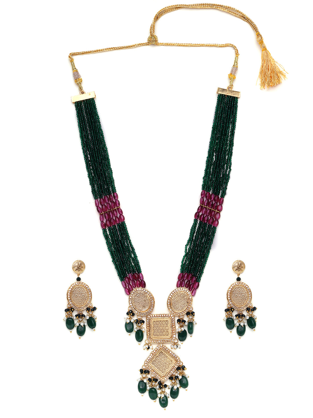 Gold-Plated AD Stone Studded & Beaded Jewellery Set