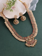 Gold Plated Kundan Studded & Beaded Embellished Antique Jewellery Set