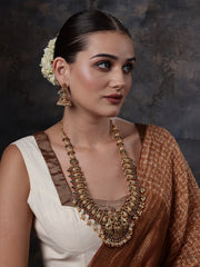 Gold Plated Temple Necklace Set with Lakshmi Motif & Pearl Detailing