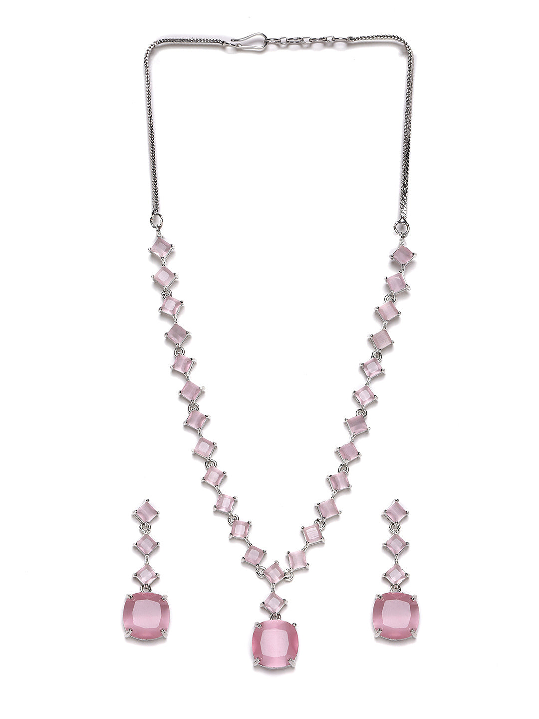 Sliver-Plated Cubic Zirconia Stone-Studded Jewellery Set
