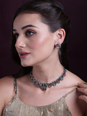 Silver-Plated Stone-Studded Jewellery Set