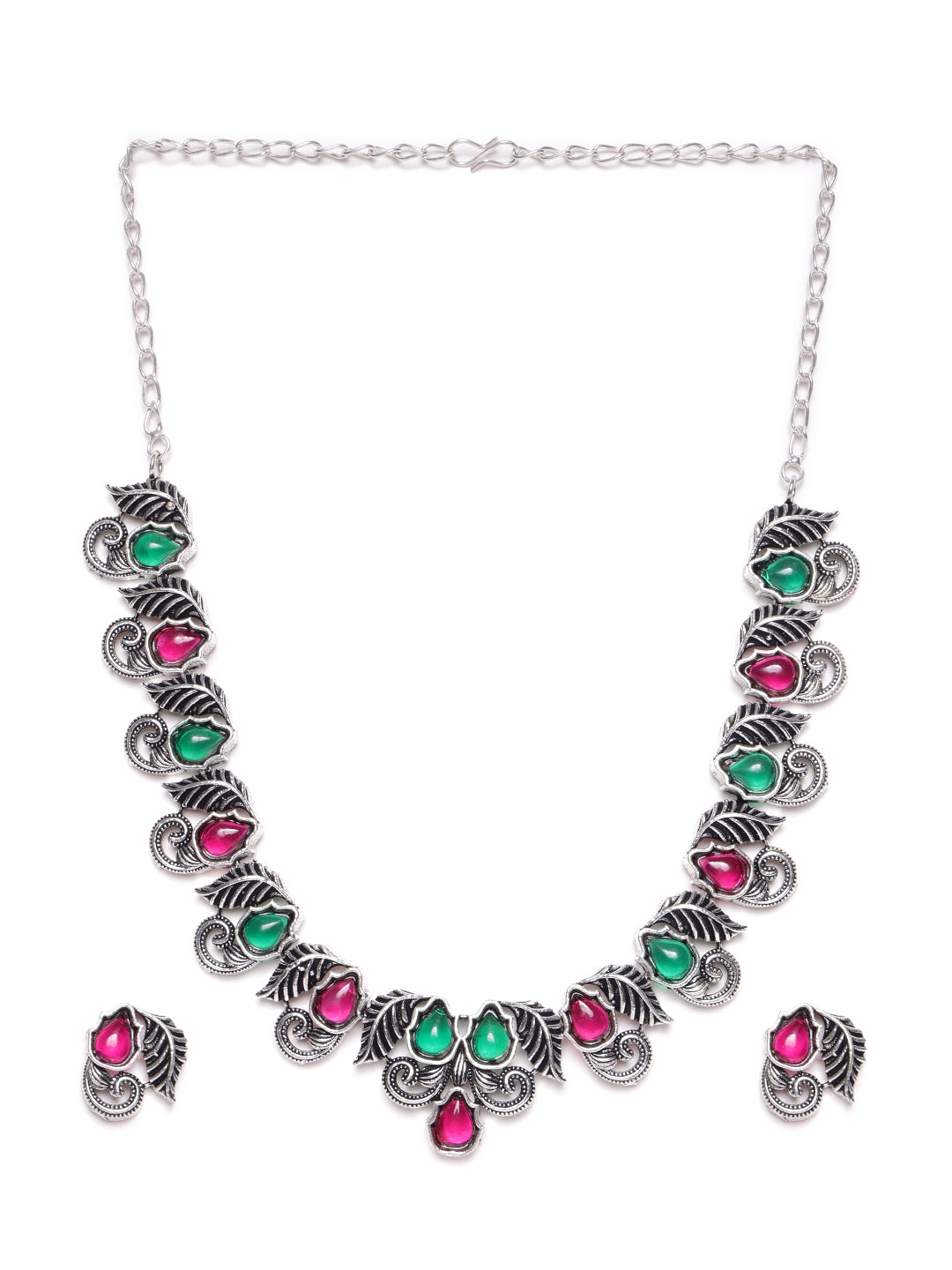 Silver-Plated Stone-Studded Jewellery Set