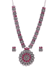 Silver Plated Cubic Zirconia Studded Oxidized Jewellery Set