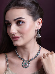 Sliver Plated Cubic Zirconia Studded Oxidised Jewellery Set