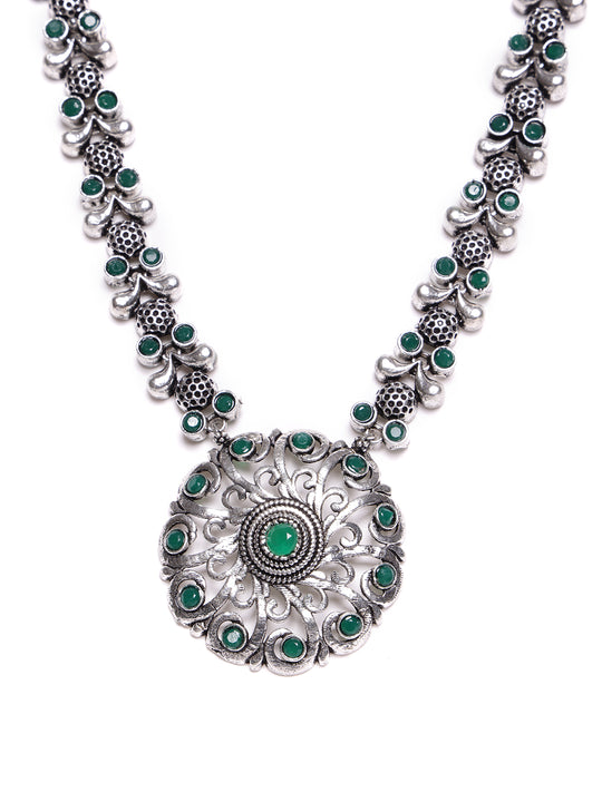 Sliver Plated Cubic Zirconia Studded Oxidised Jewellery Set