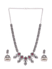 Silver-Plated Stone-Studded & Beaded Jewellery Set