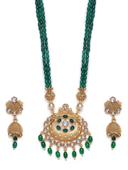 Gold Plated Kundan Stone-Studded & Beaded Jewellery Set