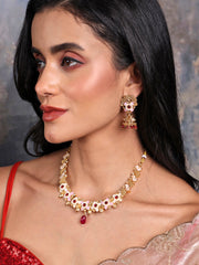 Gold-Plated Stone-Studded & Beaded Jewellery Set