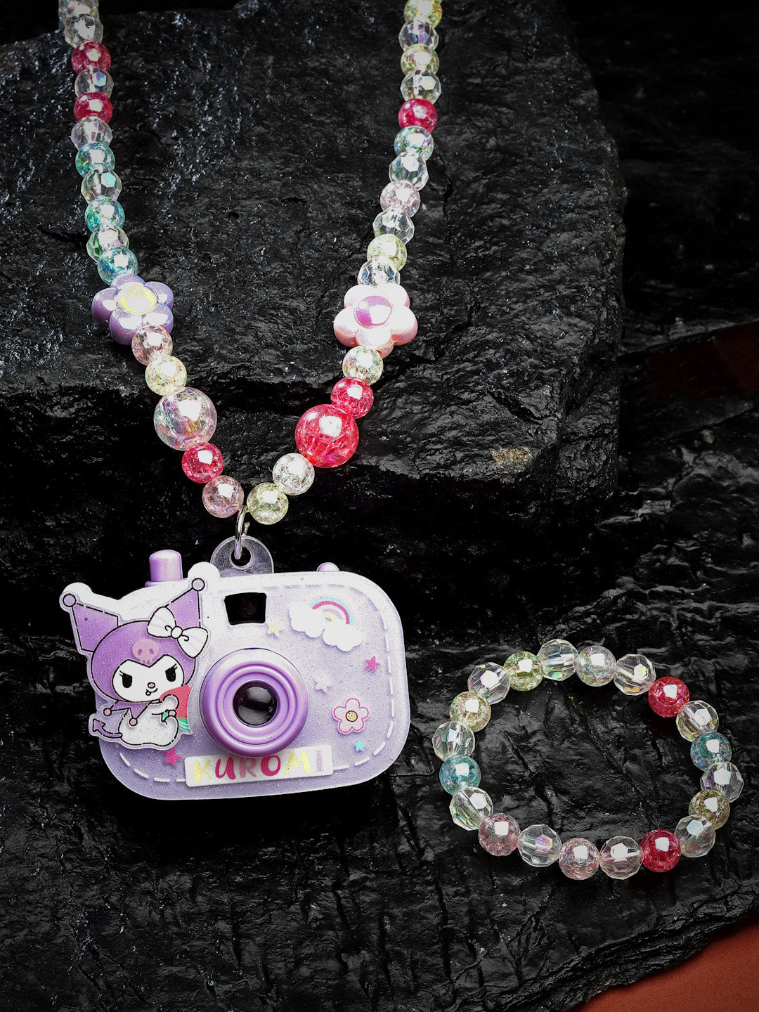 Mini Camera Beaded Necklace With Bracelet