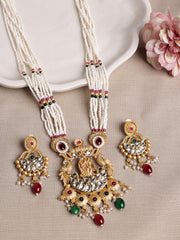 Gold-Plated CZ Studded & Beaded Jewellery Set