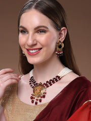 Gold-Plated Kundan Stone-Studded & Beaded Jewellery Set