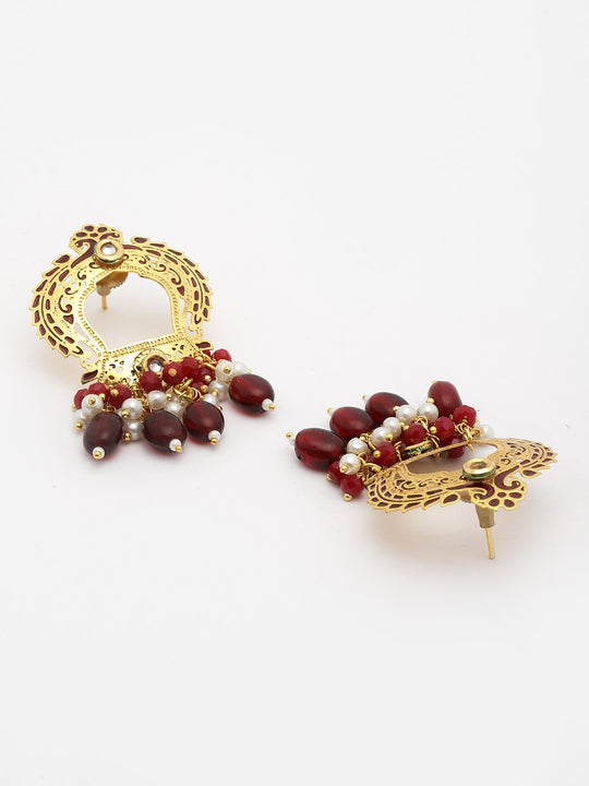 Gold-Plated Kundan Stone-Studded & Beaded Jewellery Set