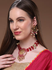 Gold Plated Stones Studded & Beaded Jewellery Set