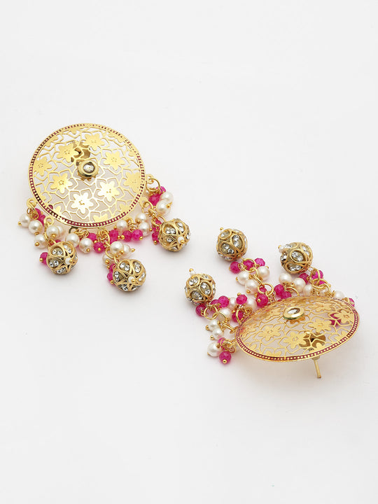 Gold Plated Stones Studded & Beaded Jewellery Set