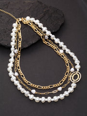 Gold-Plated White Handcrafted Multi-Layered Necklace