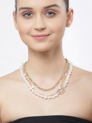 Gold-Plated White Handcrafted Multi-Layered Necklace