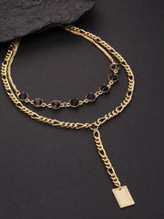 Gold-Toned & Black Gold-Plated Layered Necklace