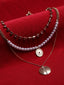 Women Gold-Plated Pearls CZ Stone-Studded Layered Necklace