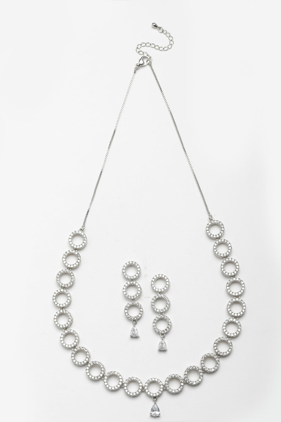 Silver-Plated CZ Stone-Studded Circular Shape Jewellery Set