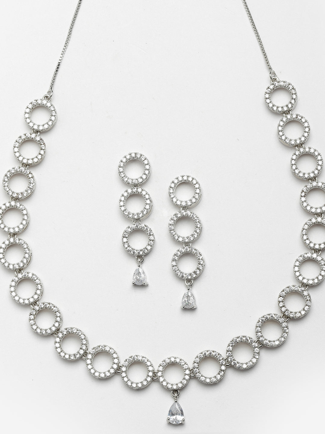 Silver-Plated CZ Stone-Studded Circular Shape Jewellery Set