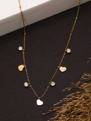 Gold-Plated Cubic Zirconia-Studded Charm Necklace