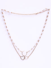 Gold-Plated Heart & Moon Shaped Beaded Layered Necklace